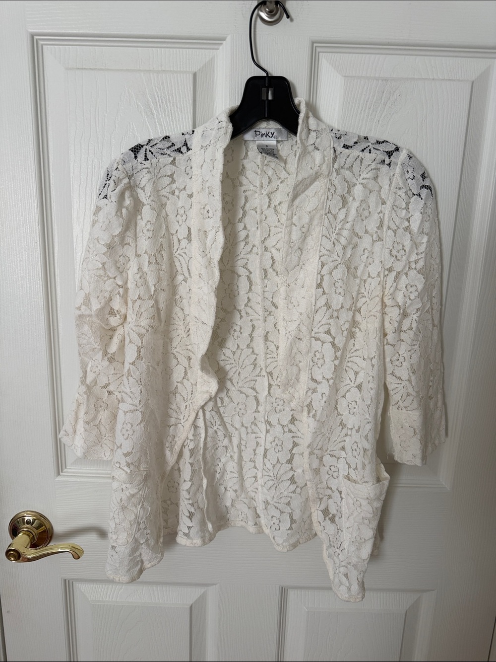 Open-Front Floral Lace Cardigan in Cream lightweight pinky small